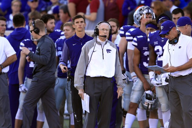 Kansas State head coach Bill Snyder during the first half of an NCAA college football game against Iowa State in Manhattan, Kan., Saturday, Nov. 25, 2017. (AP Photo/Orlin Wagner)