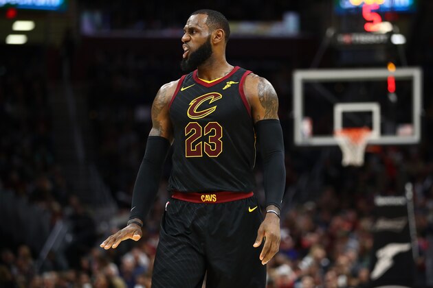 CLEVELAND, OH - DECEMBER 21:  LeBron James #23 of the Cleveland Cavaliers while playing the Chicago Bulls at Quicken Loans Arena on December 21, 2017 in Cleveland, Ohio. Cleveland won the game 115-112. NOTE TO USER: User expressly acknowledges and agrees that, by downloading and or using this photograph, User is consenting to the terms and conditions of the Getty Images License Agreement. (Photo by Gregory Shamus/Getty Images)