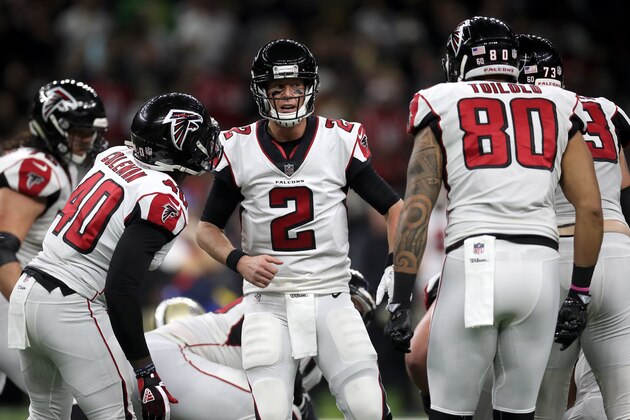 NEW ORLEANS, LA - DECEMBER 24:  Matt Ryan #2 of the Atlanta Falcons in action agains the New Orleans Saints at Mercedes-Benz Superdome on December 24, 2017 in New Orleans, Louisiana.  (Photo by Chris Graythen/Getty Images)