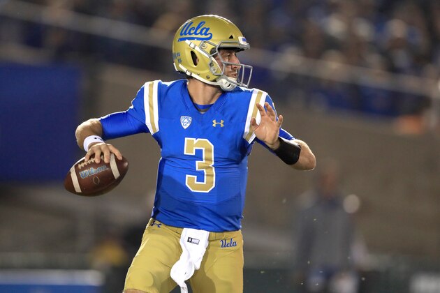 PASADENA, CA - NOVEMBER 11:  Josh Rosen #3 of the UCLA Bruins looks to pass during the first half of a game against the Arizona State Sun Devils  at the Rose Bowl on November 11, 2017 in Pasadena, California.  (Photo by Sean M. Haffey/Getty Images)