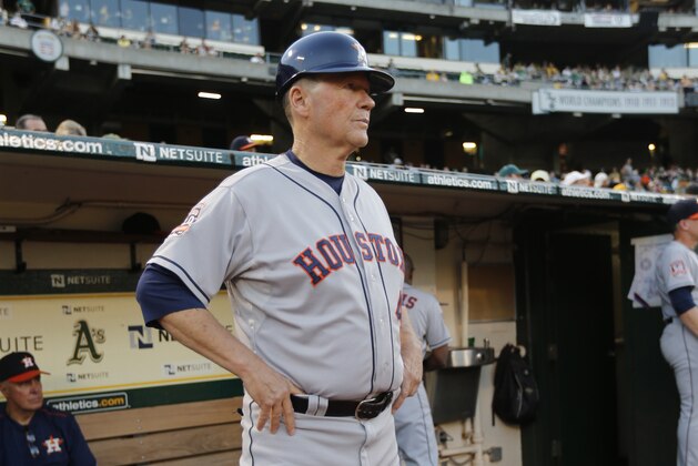OAKLAND, CA - SEPTEMBER 8: First Base Coach Rich Dauer #48 of the Houston Astros stands in the dugout prior to the game against the Oakland Athletics at O.co Coliseum on September 8, 2015 in Oakland, California. The Athletics defeated the Astros 4-0. (Photo by Michael Zagaris/Oakland Athletics/Getty Images)