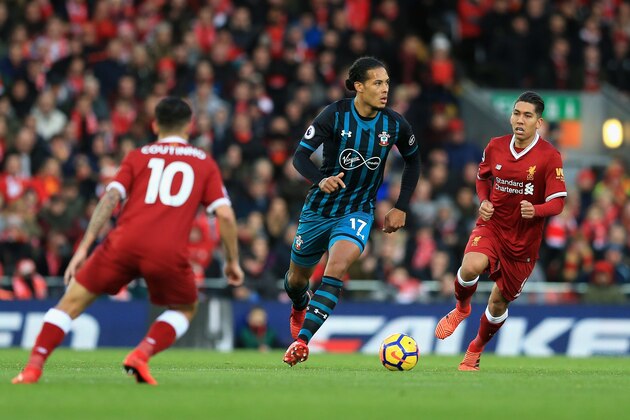 LIVERPOOL, ENGLAND - NOVEMBER 18:  Virgil van Dijk of Southampton in action  during the Premier League match between Liverpool and Southampton at Anfield on November 18, 2017 in Liverpool, England.  (Photo by Jan Kruger/Getty Images)