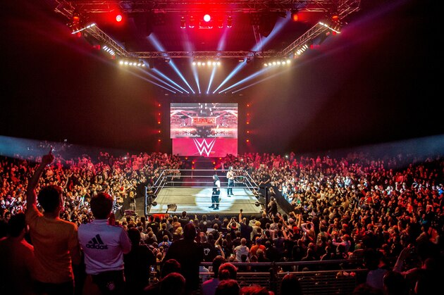 Roman and Seth celebrate in the ring during the WWE show at Zenith Arena on may 09, 2017 in Lille, France. / AFP PHOTO / PHILIPPE HUGUEN        (Photo credit should read PHILIPPE HUGUEN/AFP/Getty Images)