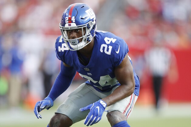 TAMPA, FL - OCTOBER 01: Eli Apple #24 of the New York Giants lines up during a game against the Tampa Bay Buccaneers at Raymond James Stadium on October 1, 2017 in Tampa, Florida. The Bucs defeated the Giants 25-23. (Photo by Joe Robbins/Getty Images)