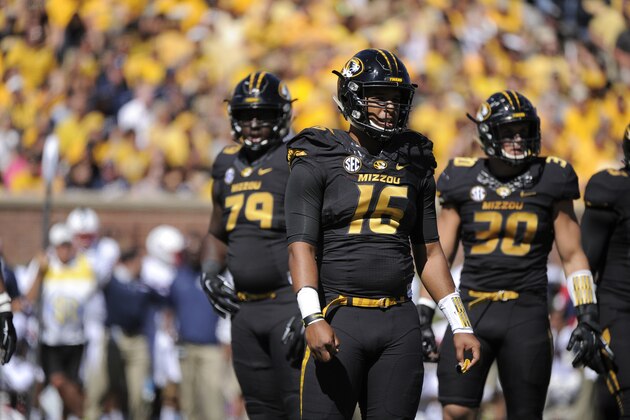COLUMBIA , MO - SEPTEMBER 19:  Marcell Frazier #16 of the Missouri Tigers in action against the Connecticut Huskies at Memorial Stadium on September 19, 2015 in Columbia, Missouri.  (Photo by Ed Zurga/Getty Images)