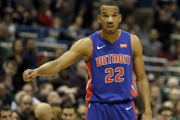 Detroit Pistons' Avery Bradley talks to a teammate during an NBA basketball game against the Milwaukee Bucks Wednesday, Dec. 6, 2017, in Milwaukee. (AP Photo/Aaron Gash)