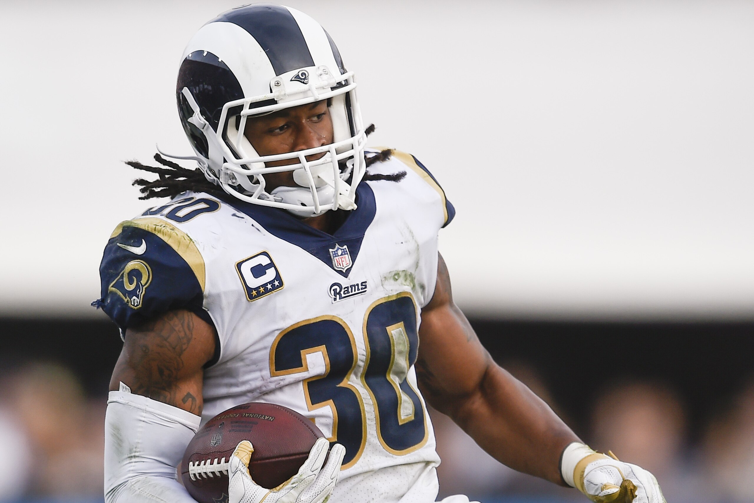 Los Angeles Rams running back Todd Gurley II in action during the second half of an NFL football game against the Philadelphia Eagles Sunday, Dec. 10, 2017, in Los Angeles. (AP Photo/Kelvin Kuo)