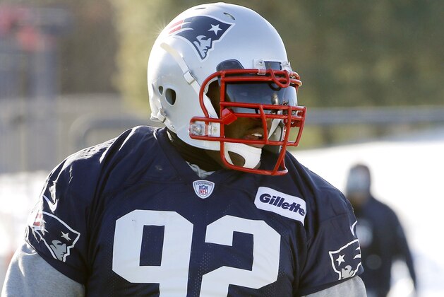 New England Patriots linebacker James Harrison runs through a drill during an NFL football team practice Wednesday, Dec. 27, 2017, in Foxborough, Mass. The Patriots signed the 39-year-old, five-time Pro Bowl linebacker after he was released Saturday by the Pittsburgh Steelers. (AP Photo/Bill Sikes)