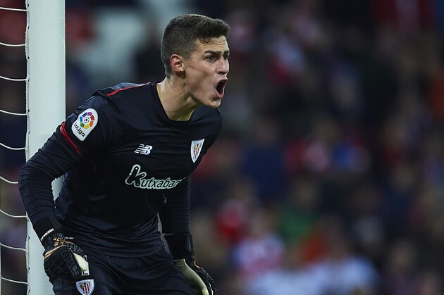BILBAO, SPAIN - DECEMBER 02:  Kepa Arrizabalaga of Athletic Club reacts during the La Liga match between Athletic Club and Real Madrid at Estadio de San Mames on December 2, 2017 in Bilbao, Spain.  (Photo by Juan Manuel Serrano Arce/Getty Images)