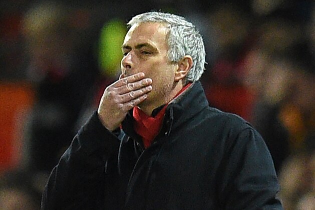 Manchester United's Portuguese manager Jose Mourinho gestures on the touchline during the English Premier League football match between Manchester United and Southampton at Old Trafford in Manchester, north west England, on December 30, 2017. / AFP PHOTO / Oli SCARFF / RESTRICTED TO EDITORIAL USE. No use with unauthorized audio, video, data, fixture lists, club/league logos or 'live' services. Online in-match use limited to 75 images, no video emulation. No use in betting, games or single club/league/player publications.  /         (Photo credit should read OLI SCARFF/AFP/Getty Images)
