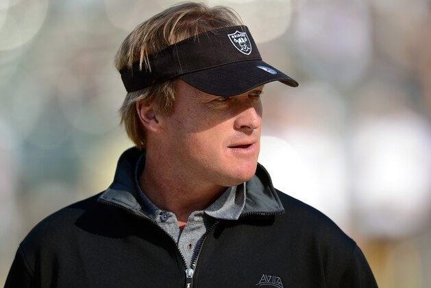 OAKLAND, CA - NOVEMBER 18:  Former head coach of the Oakland Raiders and now ESPN Monday Night Football Analyst Jon Gruden looks on during pre-game warm ups before an NFL football game between the New Orleans Saints and Oakland Raiders at O.co Coliseum on November 18, 2012 in Oakland, California.  (Photo by Thearon W. Henderson/Getty Images)