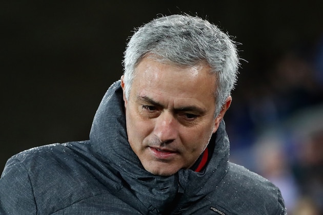 LIVERPOOL, ENGLAND - JANUARY 01:  Jose Mourinho, Manager of Manchester United looks on during the Premier League match between Everton and Manchester United at Goodison Park on January 1, 2018 in Liverpool, England.  (Photo by Clive Brunskill/Getty Images)