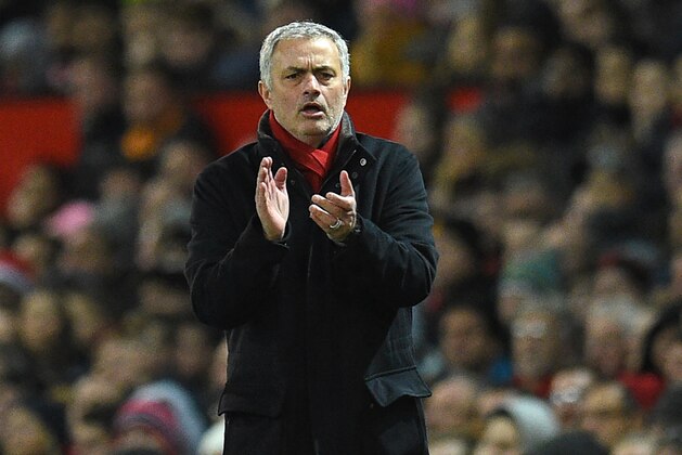 Manchester United's Portuguese manager Jose Mourinho gestures on the touchline during the English Premier League football match between Manchester United and Southampton at Old Trafford in Manchester, north west England, on December 30, 2017. / AFP PHOTO / Oli SCARFF / RESTRICTED TO EDITORIAL USE. No use with unauthorized audio, video, data, fixture lists, club/league logos or 'live' services. Online in-match use limited to 75 images, no video emulation. No use in betting, games or single club/league/player publications.  /         (Photo credit should read OLI SCARFF/AFP/Getty Images)