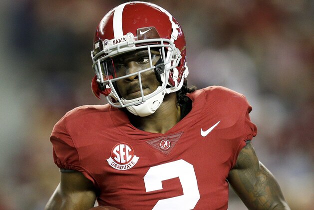 Alabama defensive back Tony Brown (2) runs the ball before an NCAA college football game, Saturday, Nov. 4, 2017, in Tuscaloosa, Ala. (AP Photo/Brynn Anderson)