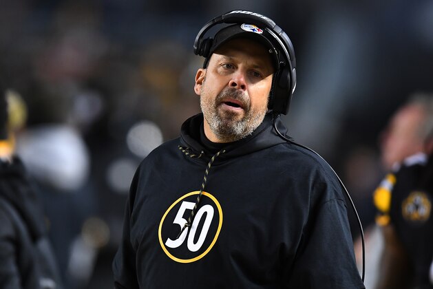 PITTSBURGH, PA - DECEMBER 10: Pittsburgh Steelers offensive coordinator Todd Haley wears a shirt honoring Ryan Shazier #50 who was injured in a game last week in the first quarter during the game against the Baltimore Ravens at Heinz Field on December 10, 2017 in Pittsburgh, Pennsylvania. (Photo by Joe Sargent/Getty Images)