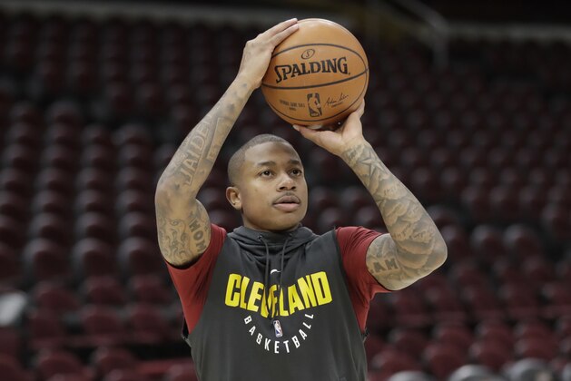 Cleveland Cavaliers' Isaiah Thomas warms up before an NBA basketball game between the Portland Trail Blazers and the Cleveland Cavaliers, Tuesday, Jan. 2, 2018, in Cleveland. (AP Photo/Tony Dejak)