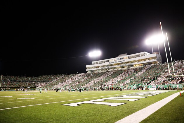 Fans fill Marshall's Joan C. Edwards stadium during the first half of an NCAA college football game in Huntington, W. Va., Saturday Sept. 24, 2016. (AP Photo/Walter Scriptunas II)