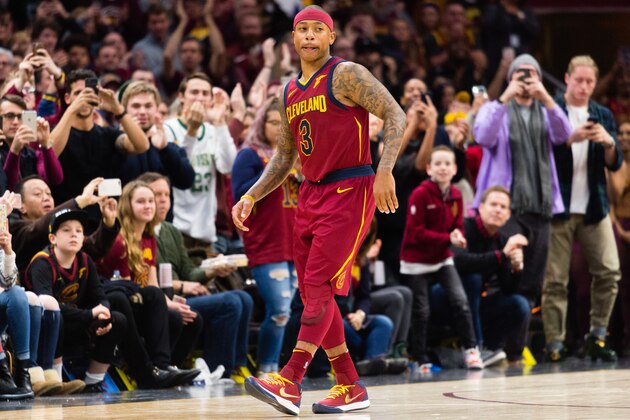 CLEVELAND, OH - JANUARY 2: Fans celebrate last Isaiah Thomas #3 of the Cleveland Cavaliers enters the game during the first half against the Portland Trail Blazers at Quicken Loans Arena on January 2, 2018 in Cleveland, Ohio. NOTE TO USER: User expressly acknowledges and agrees that, by downloading and or using this photograph, User is consenting to the terms and conditions of the Getty Images License Agreement. (Photo by Jason Miller/Getty Images)