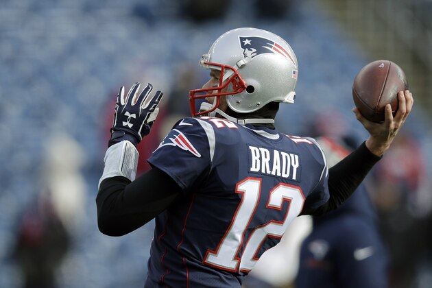 New England Patriots quarterback Tom Brady warms up before an NFL football game against the New York Jets, Sunday, Dec. 31, 2017, in Foxborough, Mass. (AP Photo/Charles Krupa)