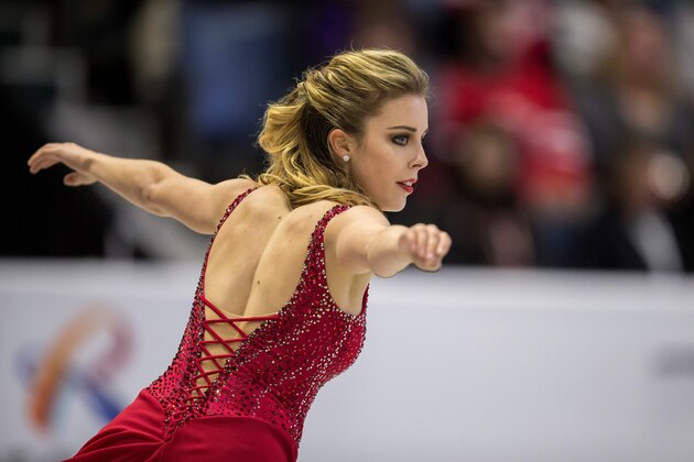 Ashley Wagner of the US performs her free program at the 2017 Skate Canada International ISU Grand Prix event in Regina, Saskatchewan, Canada, on October 28, 2017. / AFP PHOTO / Geoff Robins        (Photo credit should read GEOFF ROBINS/AFP/Getty Images)