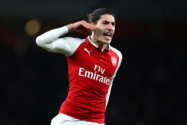 LONDON, ENGLAND - JANUARY 03:  Hector Bellerin of Arsenal celebrates after scoring his sides second goal during the Premier League match between Arsenal and Chelsea at Emirates Stadium on January 3, 2018 in London, England.  (Photo by Julian Finney/Getty Images)