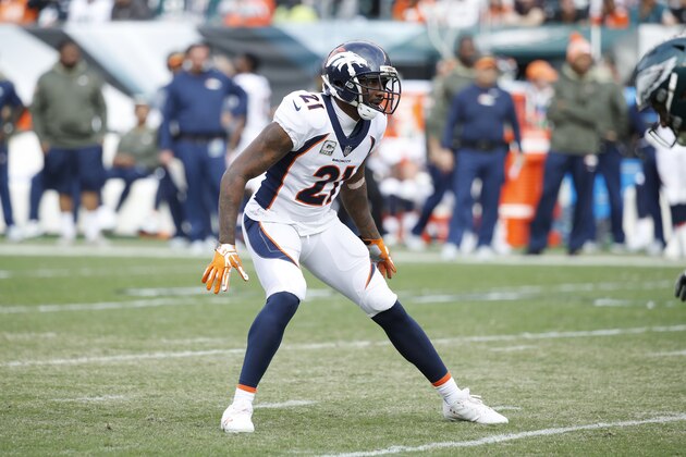 PHILADELPHIA, PA - NOVEMBER 05: Aqib Talib #21 of the Denver Broncos in action during a game against the Philadelphia Eagles at Lincoln Financial Field on November 5, 2017 in Philadelphia, Pennsylvania. The Eagles defeated the Broncos 51-23. (Photo by Joe Robbins/Getty Images)