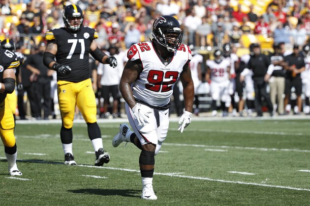 PITTSBURGH, PA - AUGUST 20: Dontari Poe #92 of the Atlanta Falcons in action during a preseason game against the Pittsburgh Steelers at Heinz Field on August 20, 2017 in Pittsburgh, Pennsylvania. (Photo by Joe Robbins/Getty Images)