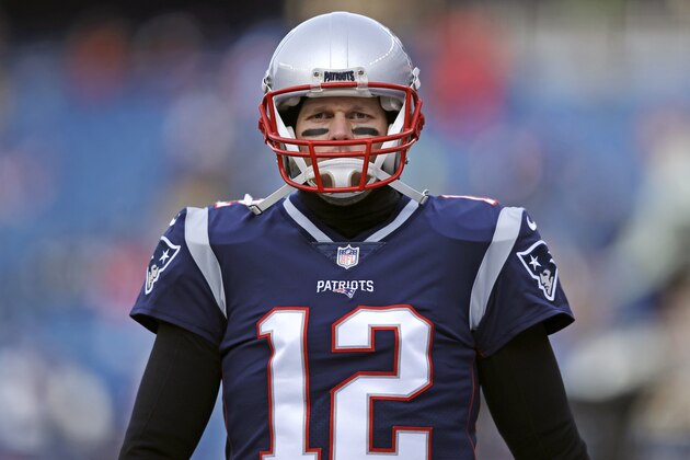 New England Patriots quarterback Tom Brady warms up before an NFL football game, Sunday, Dec. 31, 2017, in Foxborough, Mass. (AP Photo/Charles Krupa)