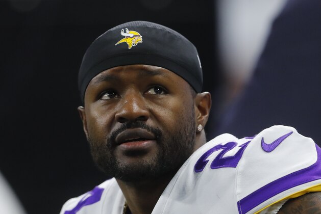 Minnesota Vikings defensive back Tramaine Brock (24) watches against the Detroit Lions during an NFL football game in Detroit, Thursday, Nov. 23, 2017. (AP Photo/Paul Sancya)