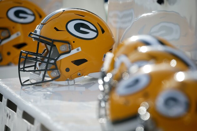 GREEN BAY, WI - DECEMBER 03:  A detail view of Green Bay Packers helmets on the bench before the game against the Tampa Bay Buccaneers at Lambeau Field on December 3, 2017 in Green Bay, Wisconsin. (Photo by Dylan Buell/Getty Images)