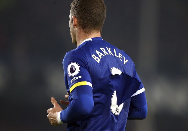 The ripped shirt of Everton's Ross Barkley, during the English Premier League soccer match between Everton and Liverpool at Goodison Park stadium in Liverpool, England, Monday, Dec. 19, 2016. (AP Photo/Dave Thompson)