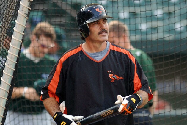 Baltimore Orioles Rafael Palmeiro walks out of the batting cage after batting practice Thursday August 11, 2005 in Baltimore, Md., before his first game back from serving his 10 day suspension for violating the MLB steroid policy.(AP Photo/Gail Burton)