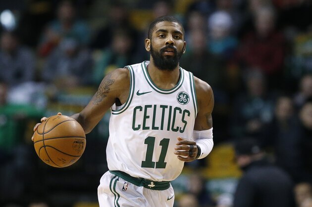 Boston Celtics' Kyrie Irving plays against the Minnesota Timberwolves during the first quarter of an NBA basketball in Boston, Friday, Jan. 5, 2018. (AP Photo/Michael Dwyer)