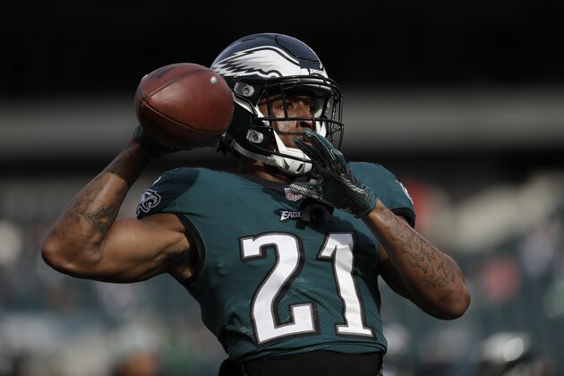 Philadelphia Eagles' Patrick Robinson warms up before an NFL football game against the Chicago Bears, Sunday, Nov. 26, 2017, in Philadelphia. (AP Photo/Michael Perez)