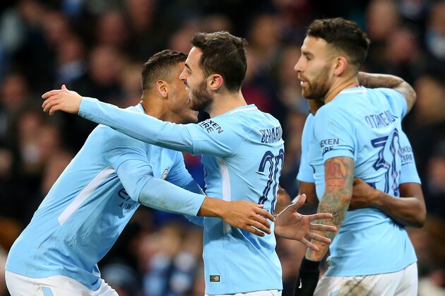 MANCHESTER, ENGLAND - JANUARY 06:  Bernardo Silva of Manchester City celebrates scoring his team's fourth goal during The Emirates FA Cup Third Round match between Manchester City and Burnley at Etihad Stadium on January 6, 2018 in Manchester, England.  (Photo by Alex Livesey/Getty Images)