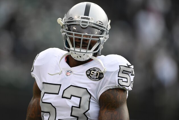OAKLAND, CA - OCTOBER 19:  NaVorro Bowman #53 of the Oakland Raiders looks on during pregame warm ups prior to playing the Kansas City Chiefs in an NFL football game at Oakland-Alameda County Coliseum on October 19, 2017 in Oakland, California.  (Photo by Thearon W. Henderson/Getty Images)