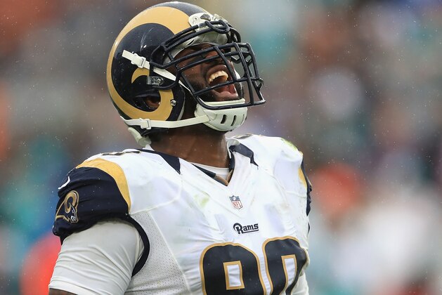 LOS ANGELES, CA - NOVEMBER 20:  Michael Brockers #90 of the Los Angeles Rams reacts after making a tackle in the third quarter of the game against the Miami Dolphins at Los Angeles Coliseum on November 20, 2016 in Los Angeles, California.  (Photo by Sean M. Haffey/Getty Images)