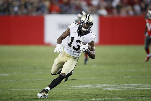 TAMPA, FL - DECEMBER 31: Michael Thomas #13 of the New Orleans Saints runs after a catch during a game against the Tampa Bay Buccaneers at Raymond James Stadium on December 31, 2017 in Tampa, Florida. The Buccaneers won 31-24. (Photo by Joe Robbins/Getty Images)