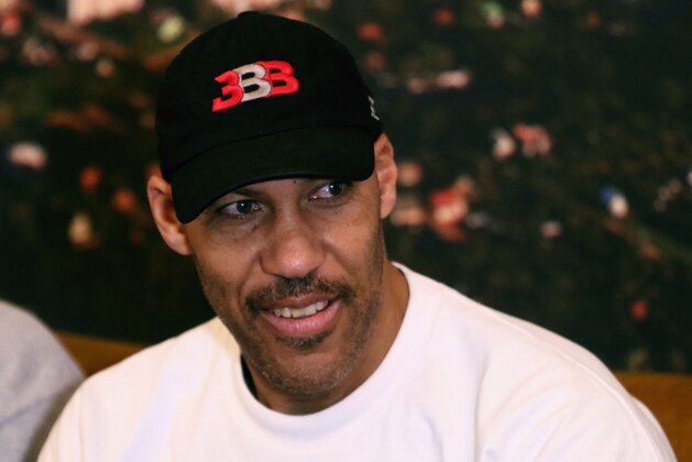 Los Angeles entrepreneur LaVar Ball addresses a press conference in Prienai, Lithuania, where his sons LaMelo Ball, LiAngelo Ball will play for the Vytautas club on January 5, 2018.
Basketball-crazed Lithuania welcomed LiAngelo and LaMelo Ball, the two youngest sons of flamboyant Los Angeles entrepreneur LaVar Ball who recently made headlines due to a feud with US President Donald Trump. / AFP PHOTO / Petras Malukas        (Photo credit should read PETRAS MALUKAS/AFP/Getty Images)