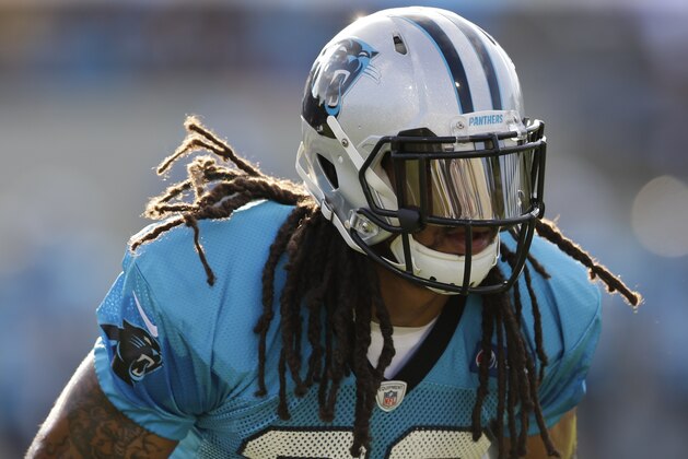 Carolina Panthers' Marcus Ball (36) runs a drill during the NFL football team's training camp in Spartanburg, S.C., Friday, July 31, 2015. (AP Photo/Chuck Burton)