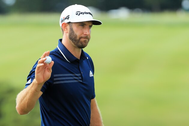 LAHAINA, HI - JANUARY 07:  Dustin Johnson of the United States reacts to his birdie on the ninth green during the final round of the Sentry Tournament of Champions at Plantation Course at Kapalua Golf Club on January 7, 2018 in Lahaina, Hawaii.  (Photo by Sam Greenwood/Getty Images)