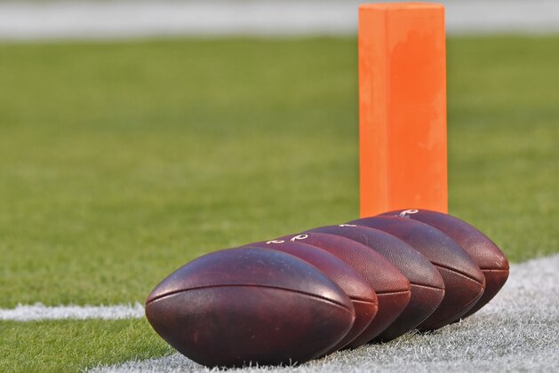KANSAS CITY, MO - OCTOBER 02:  A general view of footballs on the field, prior to the game between the Washington Redskins and the Kansas City Chiefs on October 2, 2017 at Arrowhead Stadium in Kansas City, Missouri.  (Photo by Peter G. Aiken/Getty Images) *** Local Caption ***