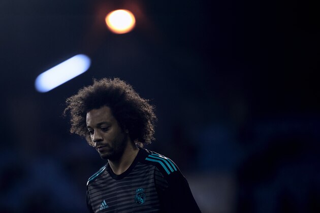 VIGO, SPAIN - JANUARY 07:  Marcelo Vieira of Real Madrid looks on prior to the La Liga match between Celta de Vigo and Real Madrid at Estadio de Balaidos on January 7, 2018 in Vigo, Spain.  (Photo by fotopress/Getty Images)