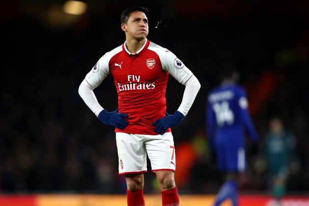 LONDON, ENGLAND - JANUARY 03:  Alexis Sanchez of Arsenal spits during the Premier League match between Arsenal and Chelsea at Emirates Stadium on January 3, 2018 in London, England.  (Photo by Julian Finney/Getty Images)