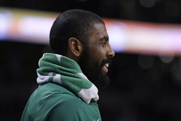 Boston Celtics guard Kyrie Irving during the second quarter of an NBA basketball game in Boston, Wednesday, Jan. 3, 2018. (AP Photo/Charles Krupa)