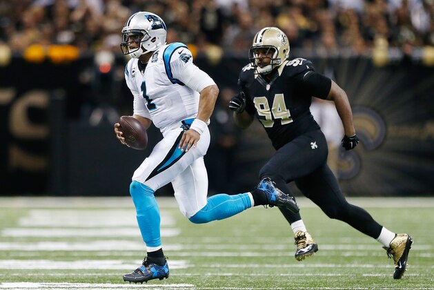 NEW ORLEANS, LA - DECEMBER 07: Cam Newton #1 of the Carolina Panthers scrambles out of the pocket while being pursued by Cameron Jordan #94 of the New Orleans Saints during a game at the Mercedes-Benz Superdome on December 7, 2014 in New Orleans, Louisiana. The Panthers won the game 41- 10. (Photo by Sean Gardner/Getty Images) NEW ORLEANS, LA - DECEMBER 07: Cam Newton #1 of the Carolina Panthers scrambles out of the pocket while being pursued by Cameron Jordan #94 of the New Orleans Saints during a game at the Mercedes-Benz Superdome on December 7, 2014 in New Orleans, Louisiana. The Panthers won the game 41- 10. (Photo by Sean Gardner/Getty Images)