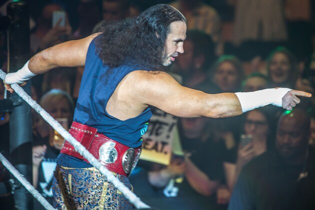 Matt Hardy arrives on the ring during WWE show at Zenith Arena on May 10, 2017 in Lille, northern France. / AFP PHOTO / PHILIPPE HUGUEN        (Photo credit should read PHILIPPE HUGUEN/AFP/Getty Images)