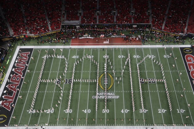 The Alabama band performs before the NCAA college football playoff championship game between Georgia and the Alabama, Monday, Jan. 8, 2018, in Atlanta. (AP Photo/John Bazemore) The Alabama band performs before the NCAA college football playoff championship game between Georgia and the Alabama, Monday, Jan. 8, 2018, in Atlanta. (AP Photo/John Bazemore)