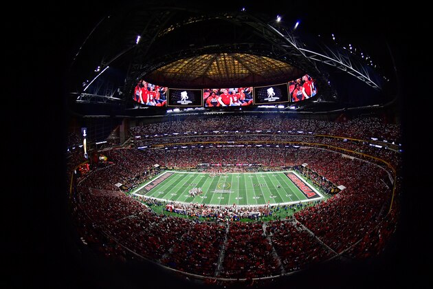 ATLANTA, GA - JANUARY 08: A general view of the stadium during the second half between the Georgia Bulldogs and the Alabama Crimson Tide in the CFP National Championship presented by AT&T at Mercedes-Benz Stadium on January 8, 2018 in Atlanta, Georgia.  (Photo by Scott Cunningham/Getty Images)