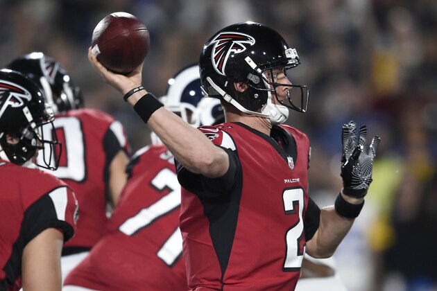 Atlanta Falcons quarterback Matt Ryan passes against the Los Angeles Rams during the first half of an NFL football wild-card playoff game Saturday, Jan. 6, 2018, in Los Angeles. (AP Photo/Kelvin Kuo)